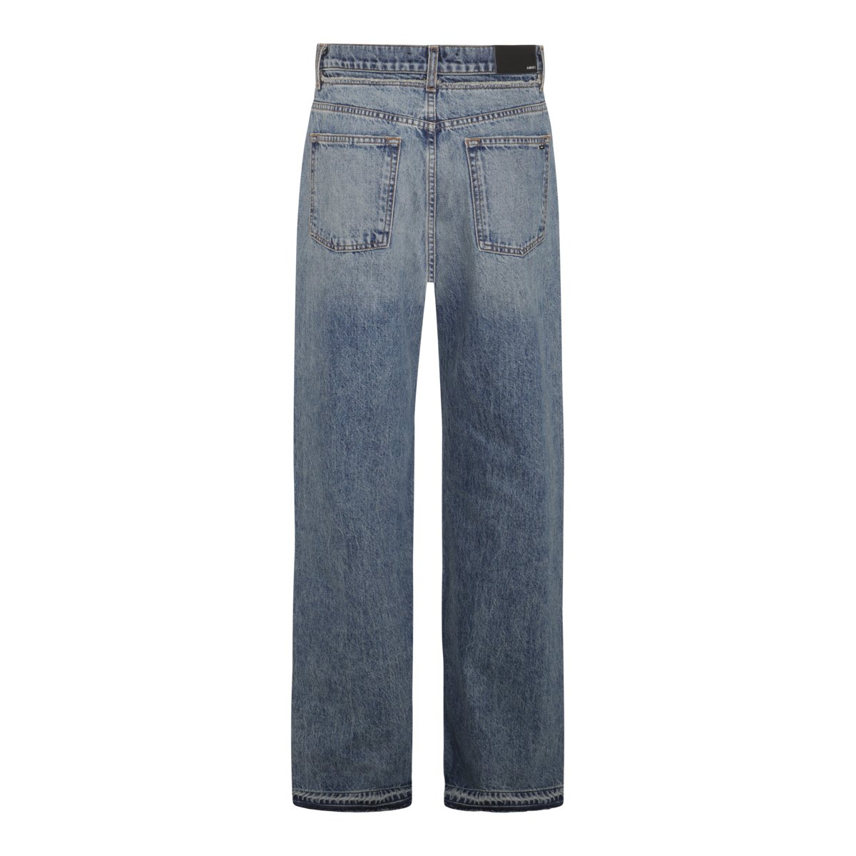 Amiri Distressed Blue Denim Jeans with Classic Straight-Leg Silhouette Grijs