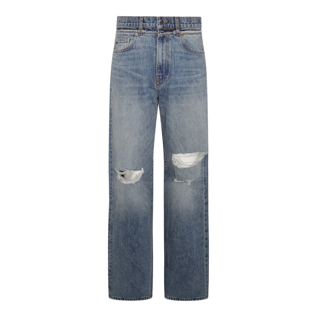 Amiri Distressed Blue Denim Jeans with Classic Straight-Leg Silhouette Grijs