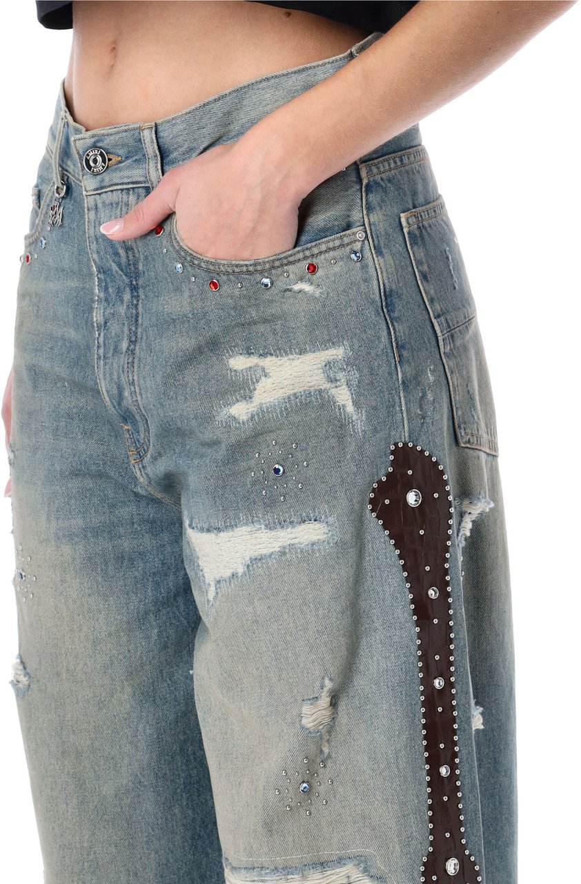Amiri Bones Studded Jeans Driftwood Blue Blauw