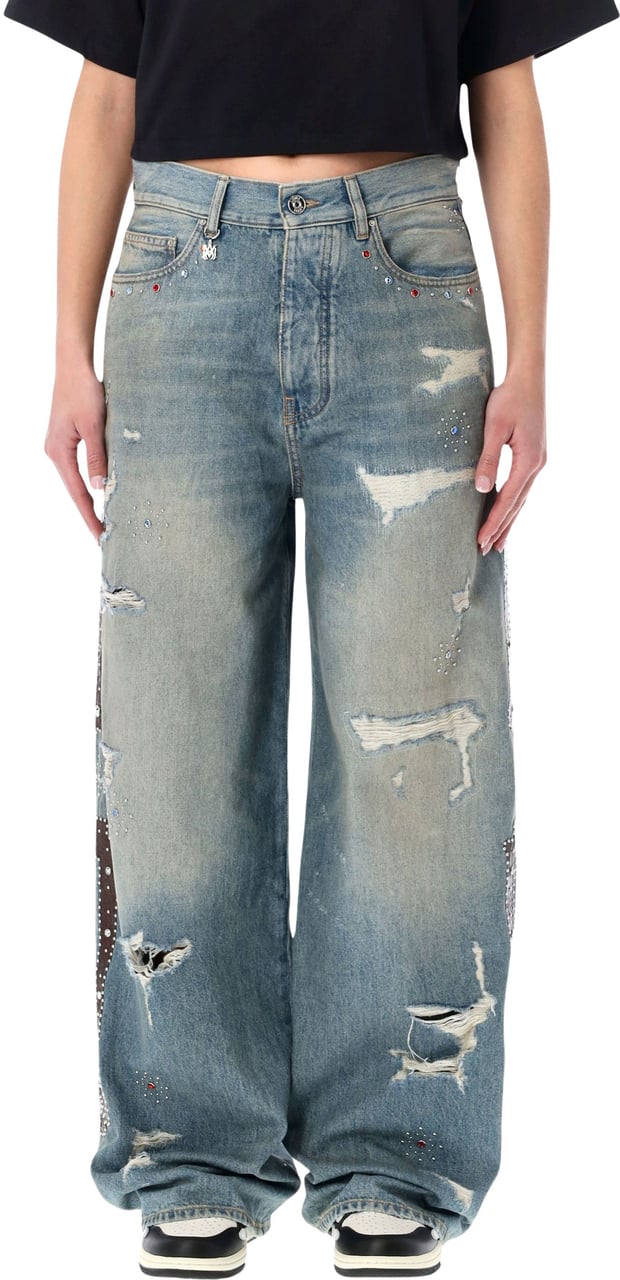 Amiri Bones Studded Jeans Driftwood Blue Blauw