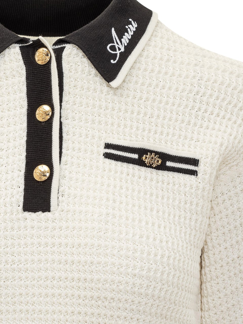 Amiri Amiri Polo Crop in Maglia Bianco e Nero Wit
