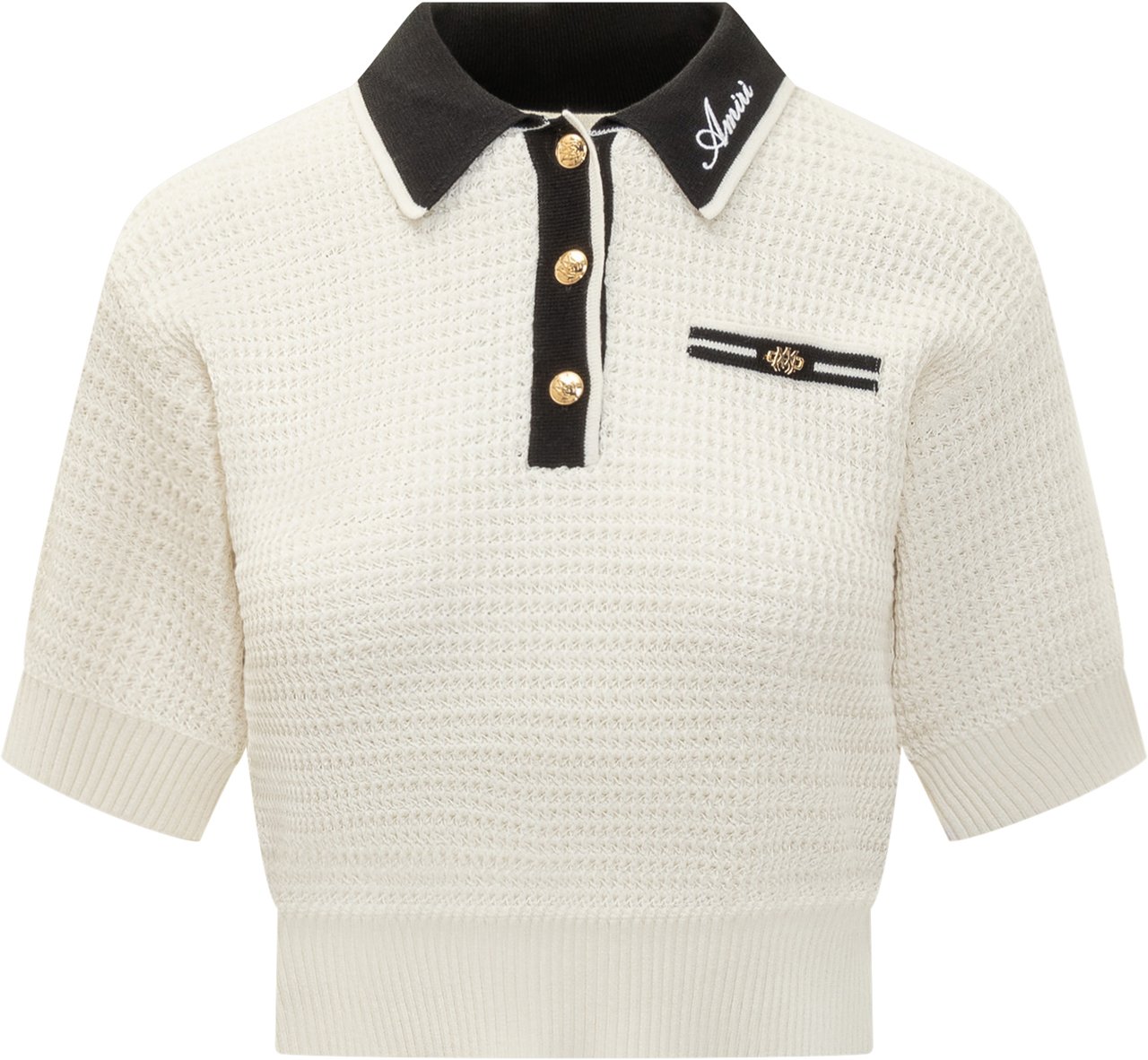 Amiri Amiri Polo Crop in Maglia Bianco e Nero Wit