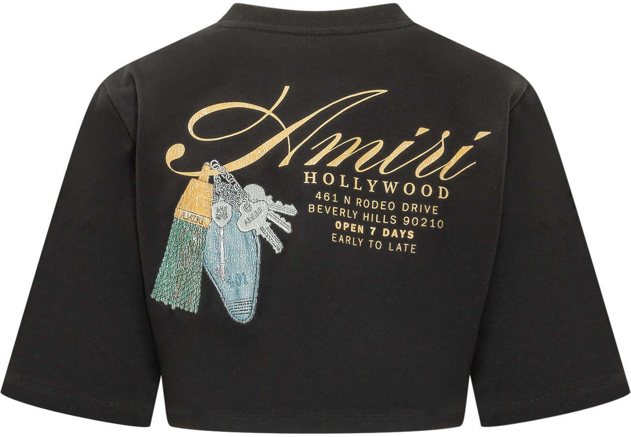 Amiri Keys Cropped T-Shirt con Stampa Frontale Zwart