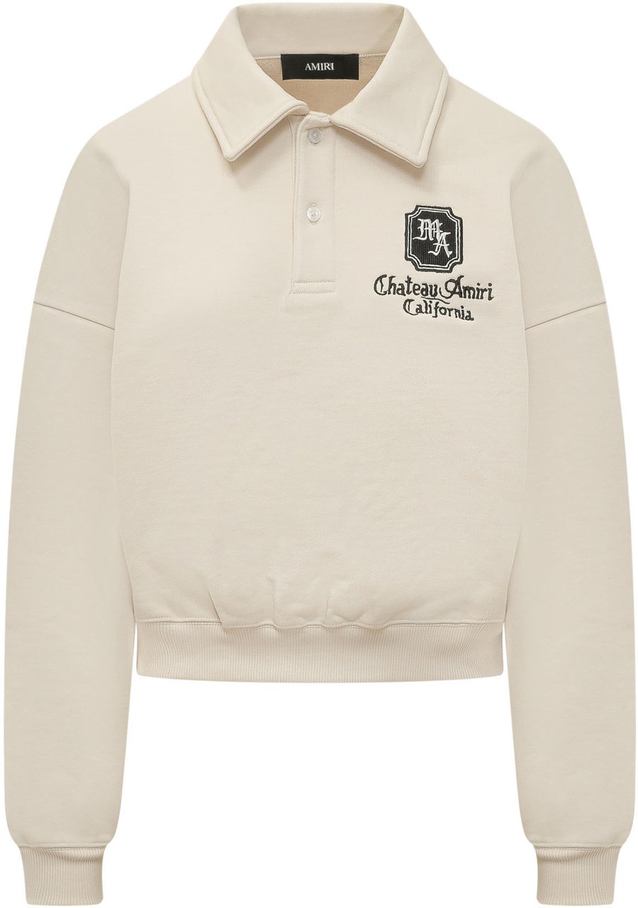 Amiri Chateau Polo Sweater con Ricamo Frontale Wit