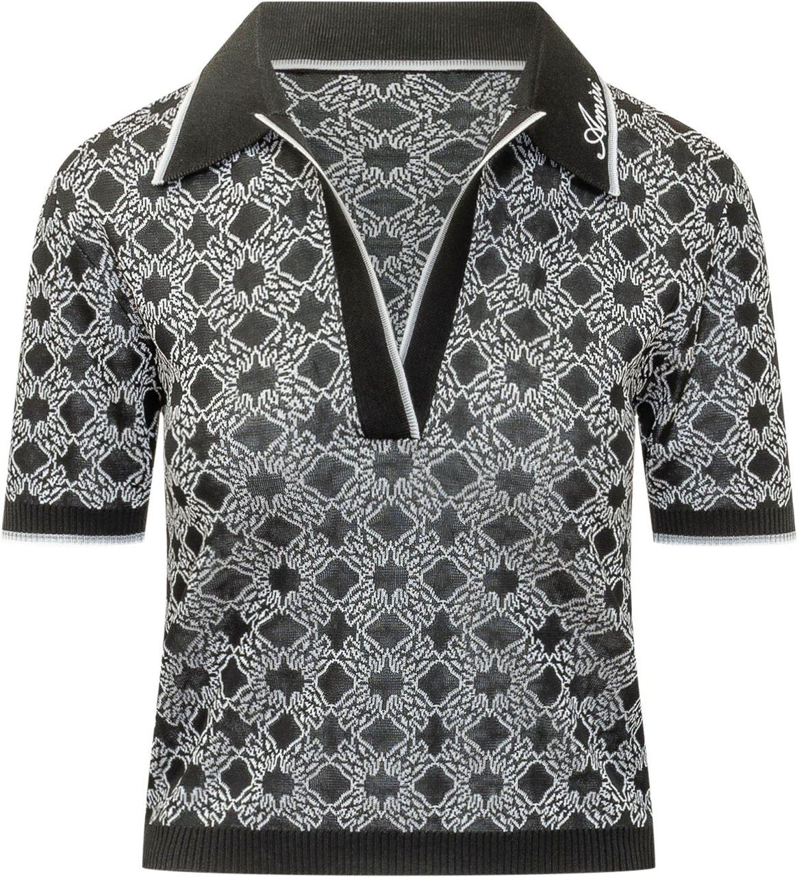 Amiri Polo in Maglia con Motivo Geometrico Donkergrijs