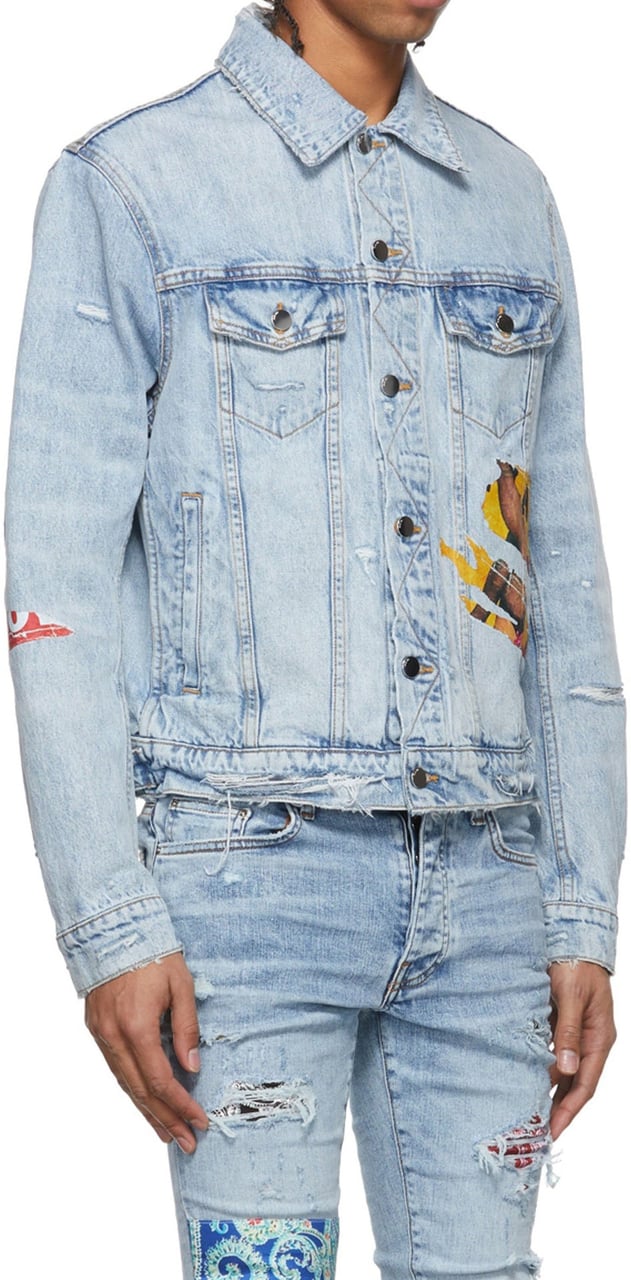 Amiri Amiri Playboy Magazine Trucker Denim Jacket Blauw