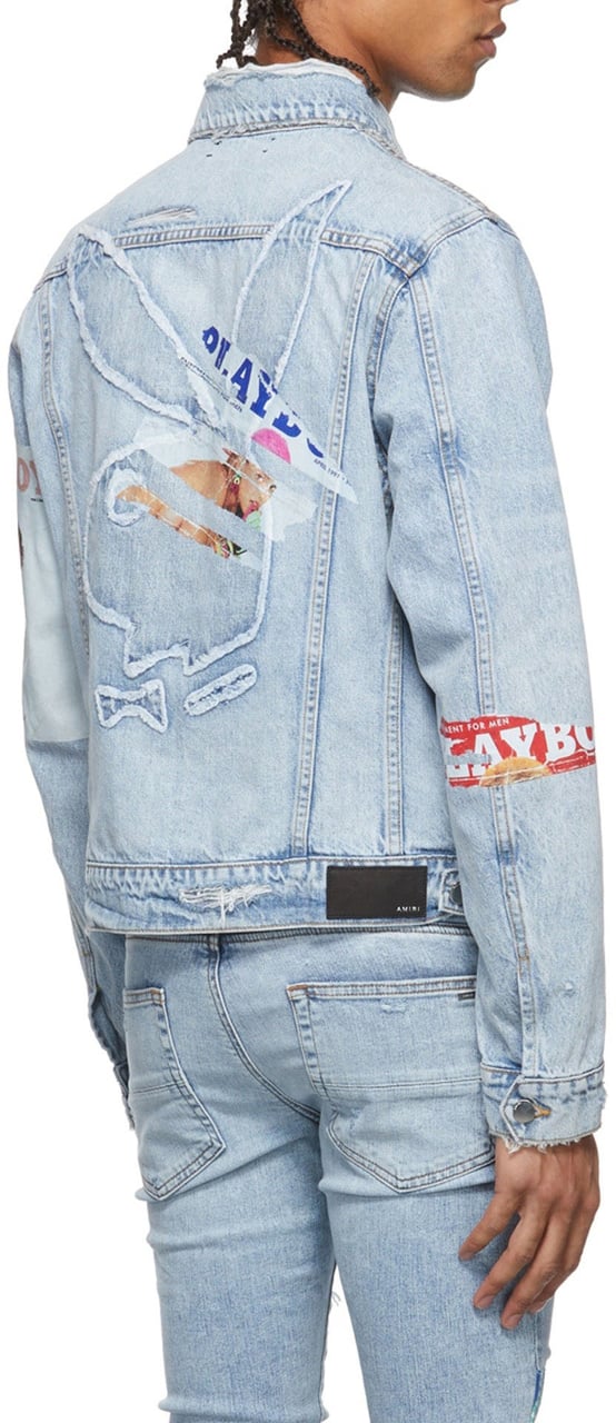 Amiri Amiri Playboy Magazine Trucker Denim Jacket Blauw