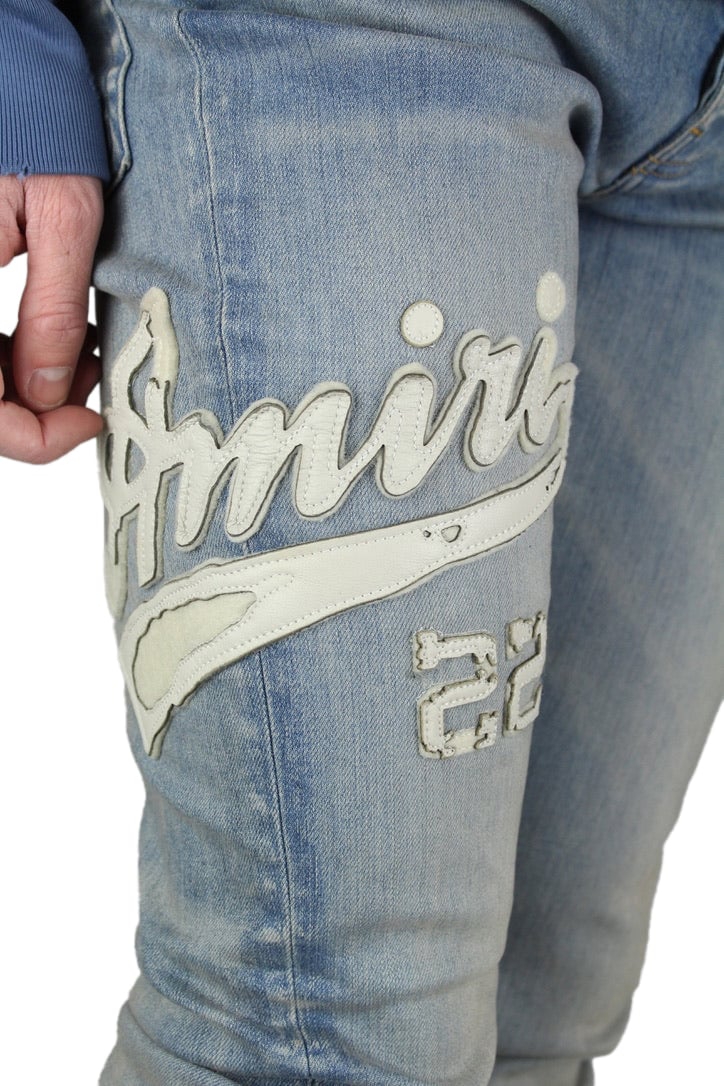Amiri Varsity Applique Logo Jeans 'Clay Indigo' Roze
