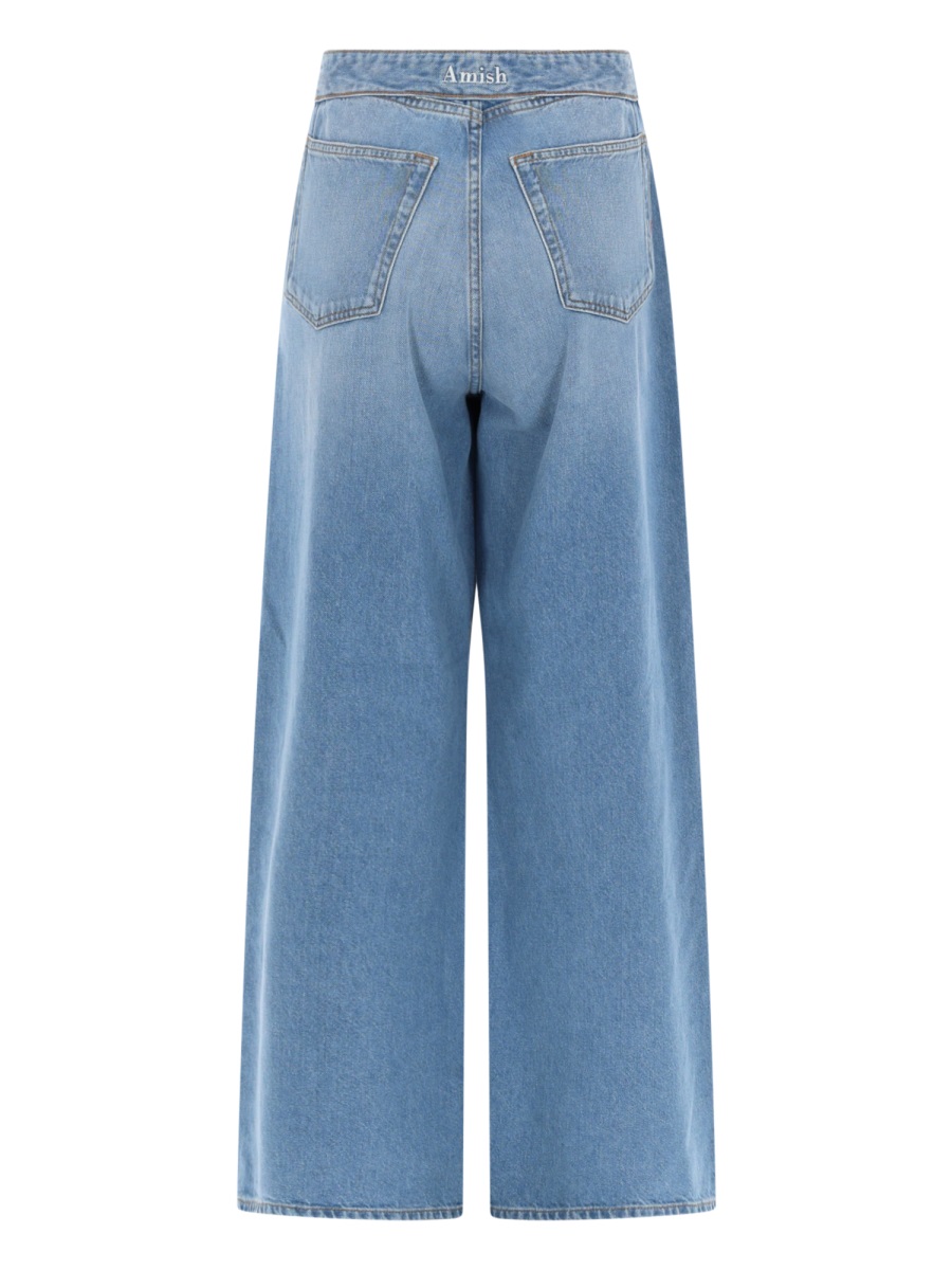 Amish Light Blue Roll Up Cropped Cotton Jeans Blauw