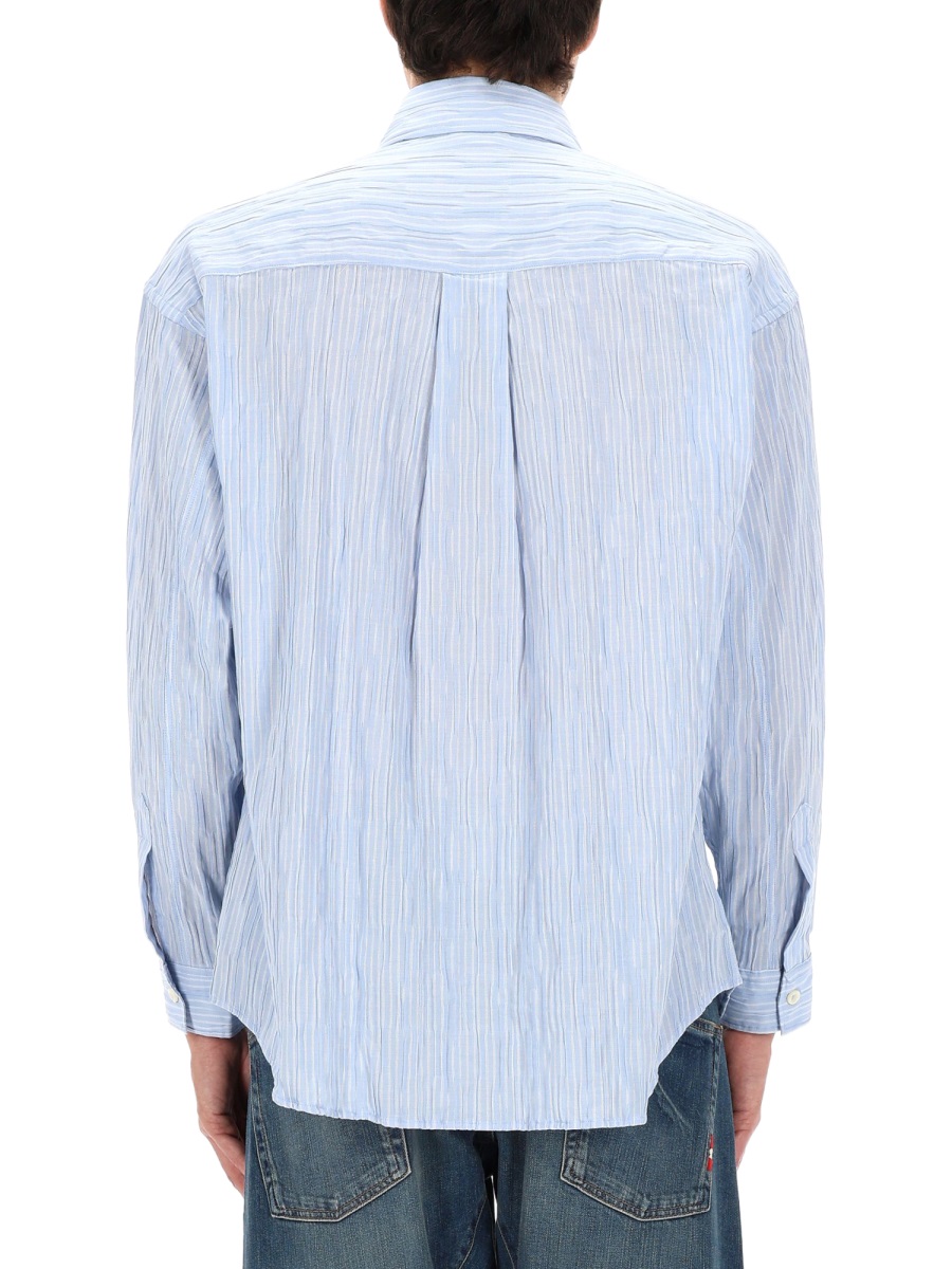 Amish Crinckle Relaxed Fit Vertical Stripes Shirt Blauw
