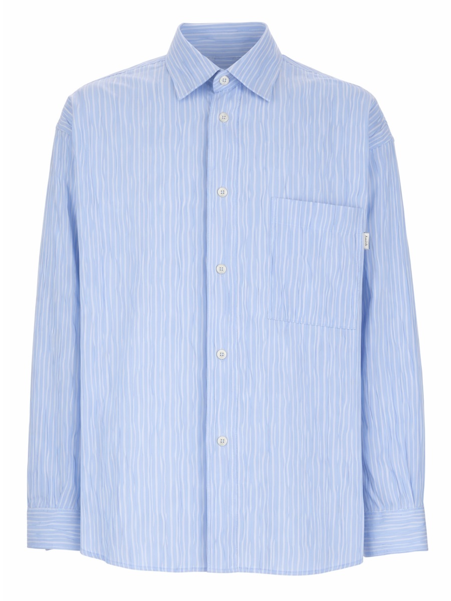 Amish Crinckle Relaxed Fit Vertical Stripes Shirt Blauw
