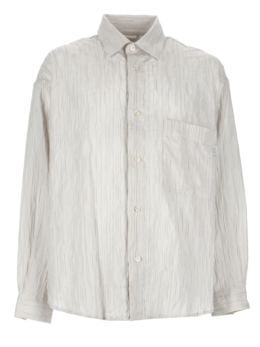 Amish Neutrals Relaxed Fit Crinkle Cotton-Blend Shirt Wit