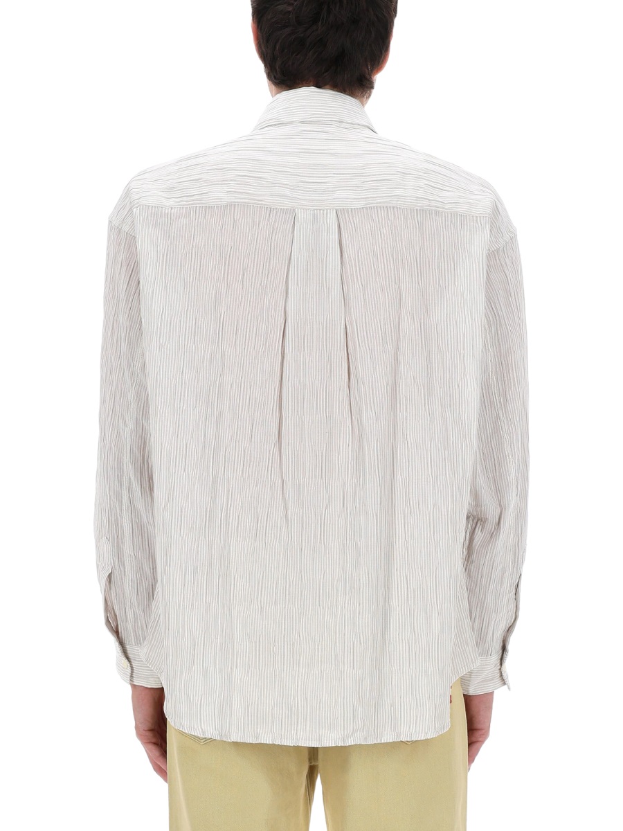 Amish Neutrals Relaxed Fit Crinkle Cotton-Blend Shirt Wit