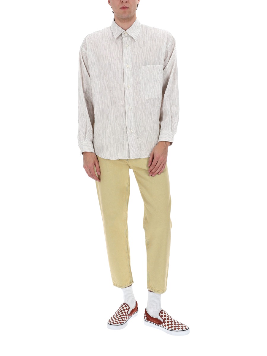 Amish Neutrals Relaxed Fit Crinkle Cotton-Blend Shirt Wit
