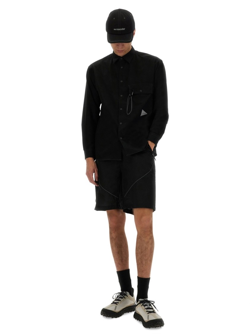 and wander Black Nylon Bermuda Shorts Zwart