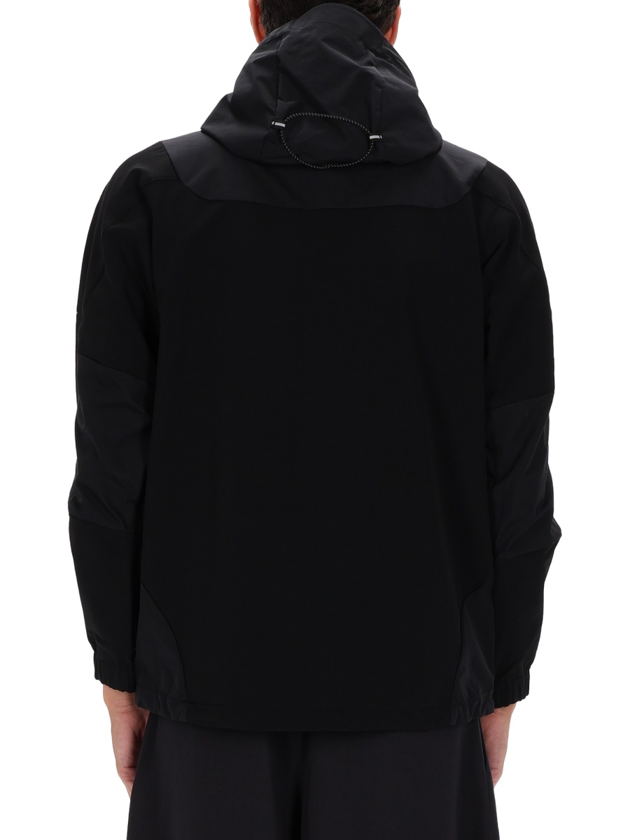 and wander Black Nylon Panel Hooded Jacket Zwart