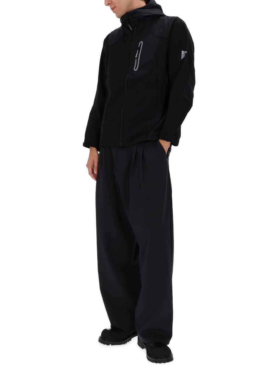 and wander Black Nylon Panel Hooded Jacket Zwart