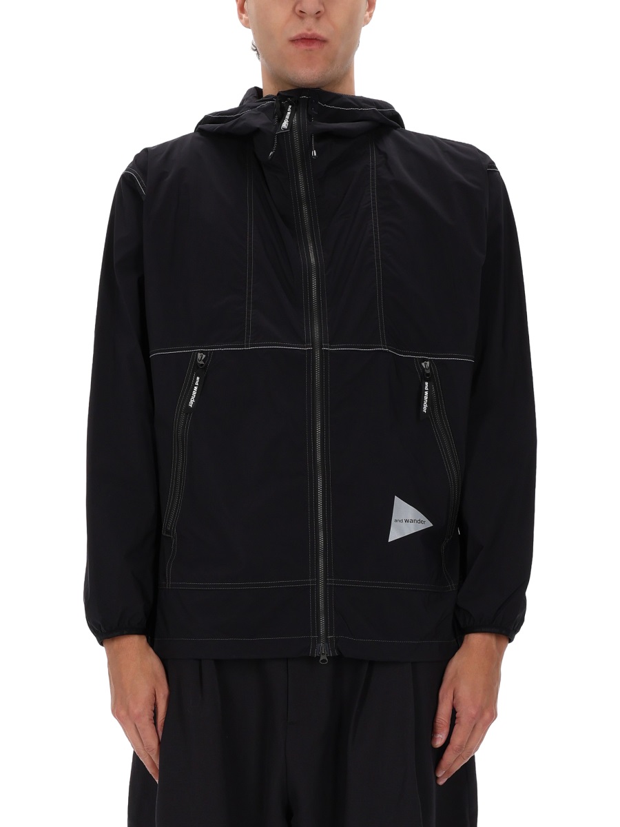 and wander Black Nylon Partex Reflective Hoodie Zwart