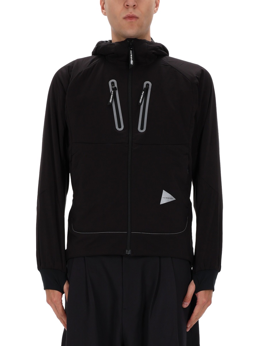 and wander Black Polyester Alpha Air Hoodie Zwart
