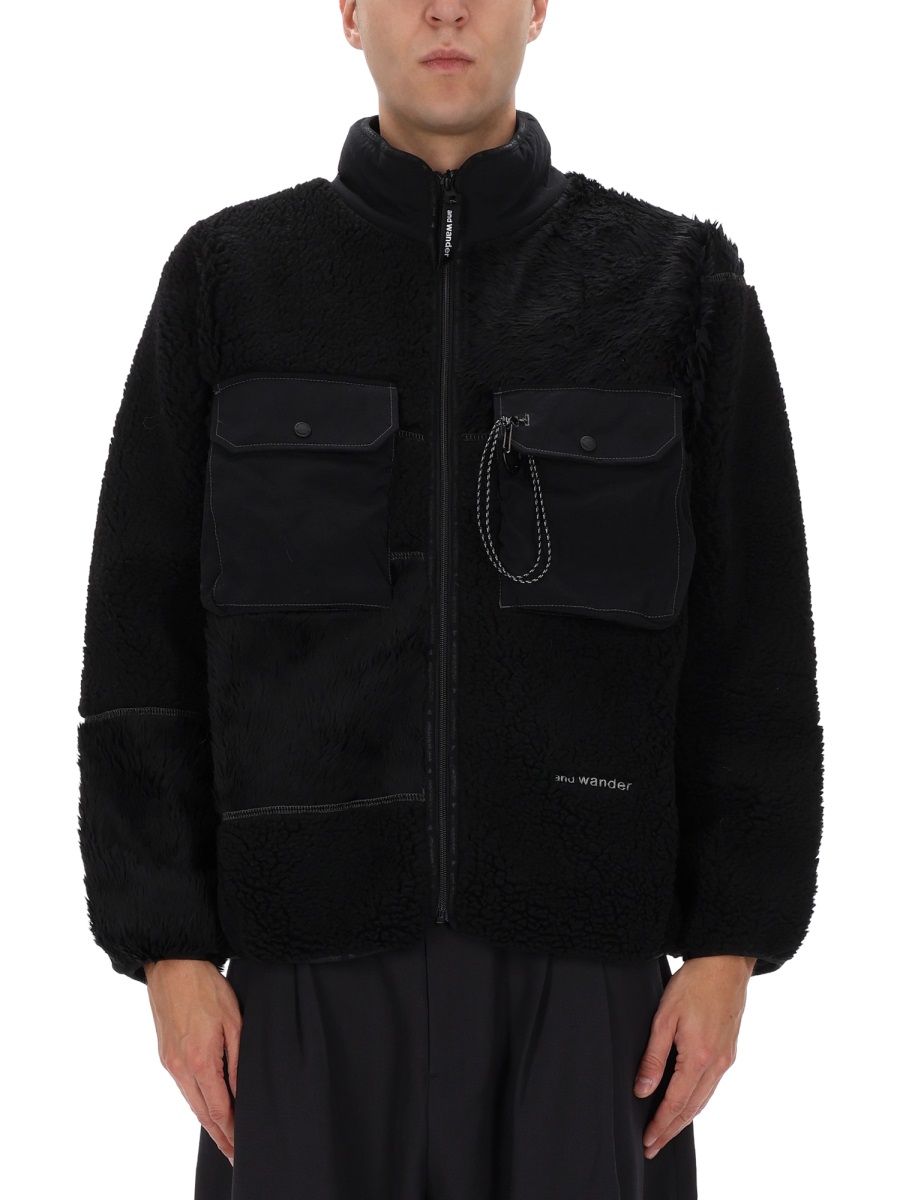 and wander Black Mix Boa Polyester-Blend Plush Jacket Zwart