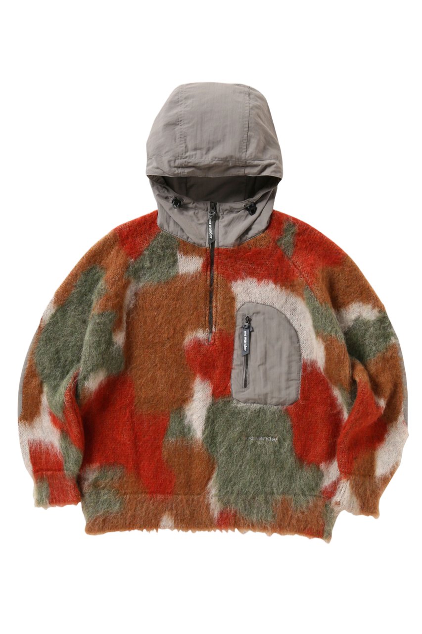 and wander Bold Camouflage Shaggy Knit Hoodie With Half-Zip Front Bruin