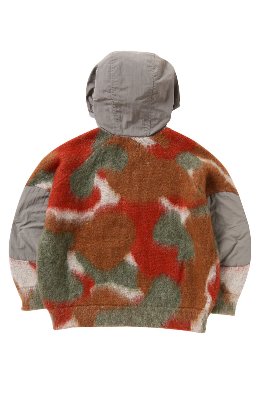 and wander Bold Camouflage Shaggy Knit Hoodie With Half-Zip Front Bruin
