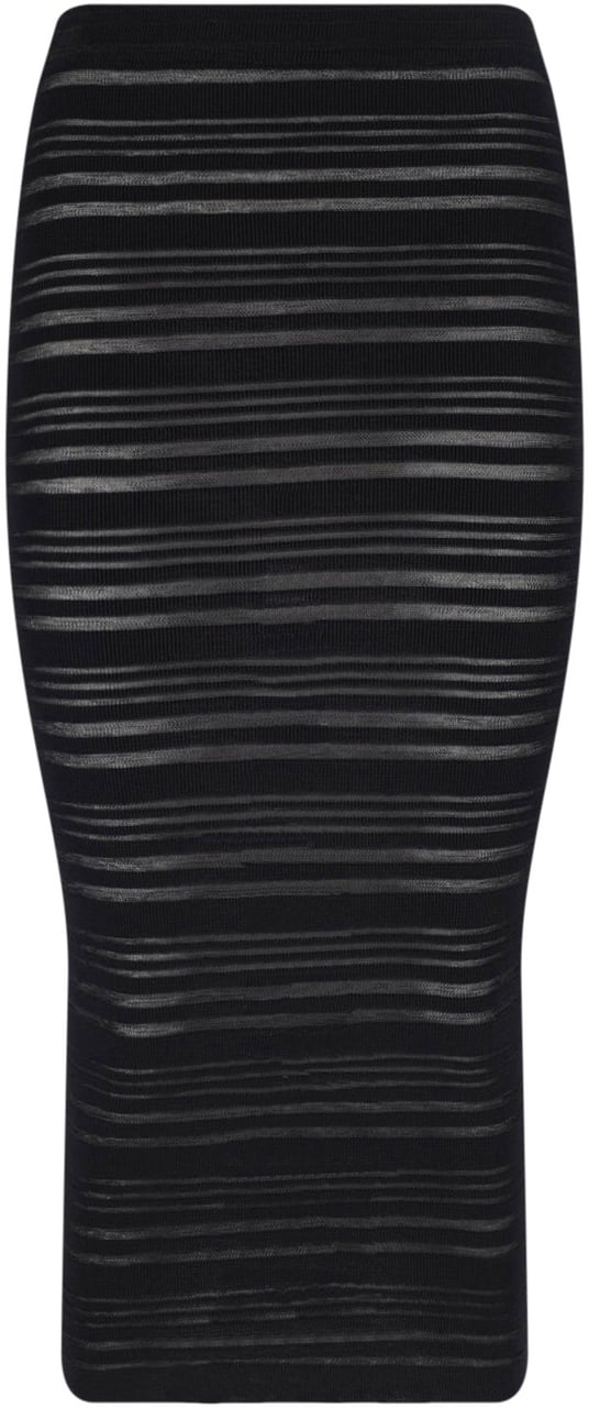 ANDREADAMO Black Semi-Transparent Ribbed Maxi Skirt Zwart