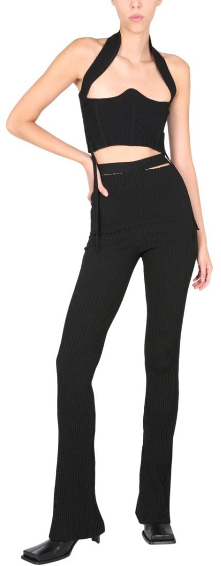 ANDREADAMO Ribbed Trousers With Cut Out Belt Zwart