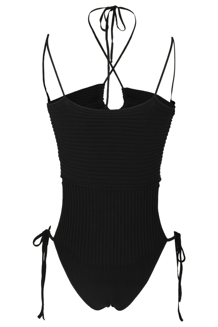 ANDREADAMO Ribbed Bodysuit With Halter Neck Design Zwart