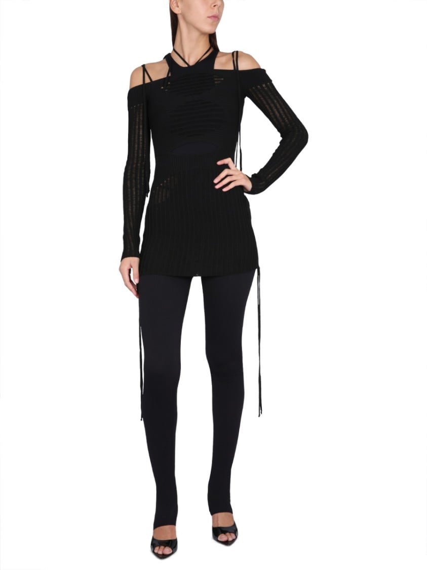 ANDREADAMO Textured Ribbed Mini Dress With Boat Neckline Zwart