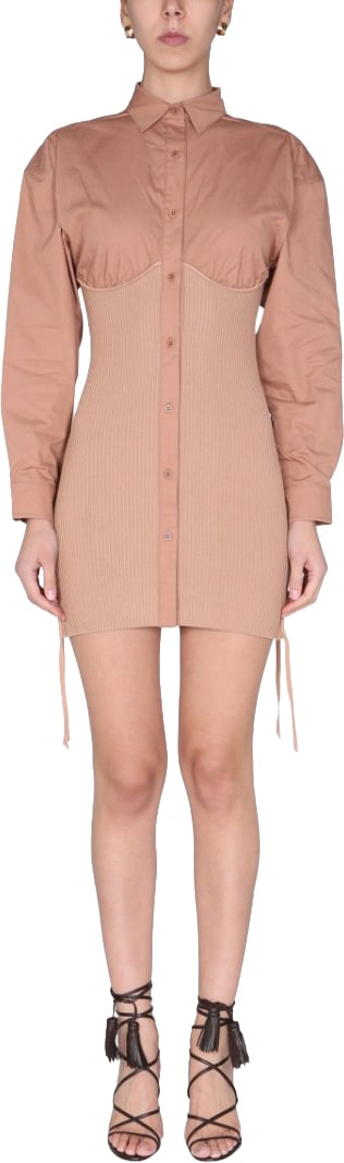 ANDREADAMO Pointed Collar Mini Dress Neutraal