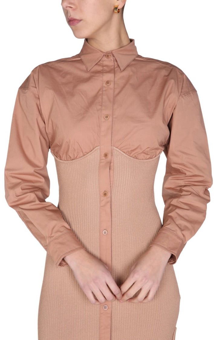 ANDREADAMO Pointed Collar Mini Dress Neutraal