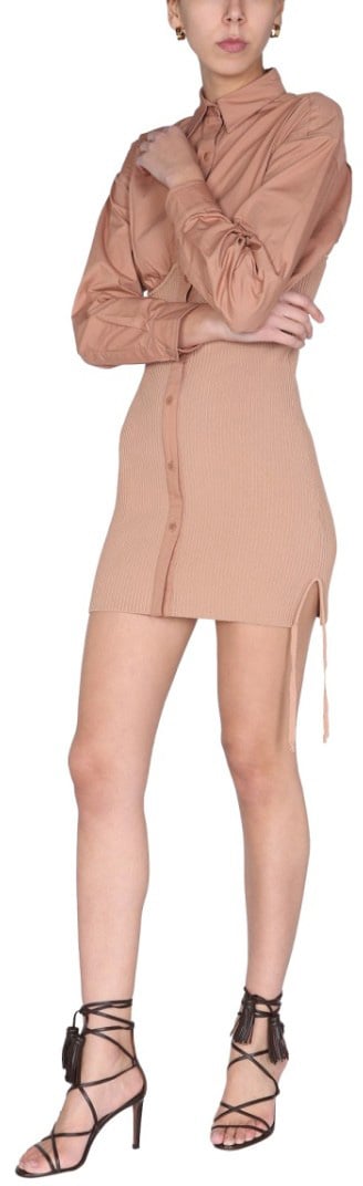 ANDREADAMO Pointed Collar Mini Dress Neutraal