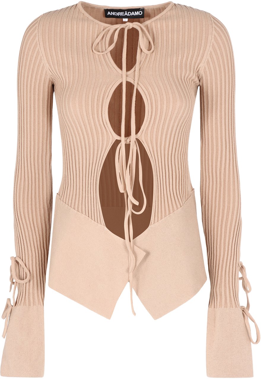 ANDREADAMO Long sleeve crop top Ribbed knit top Neutraal