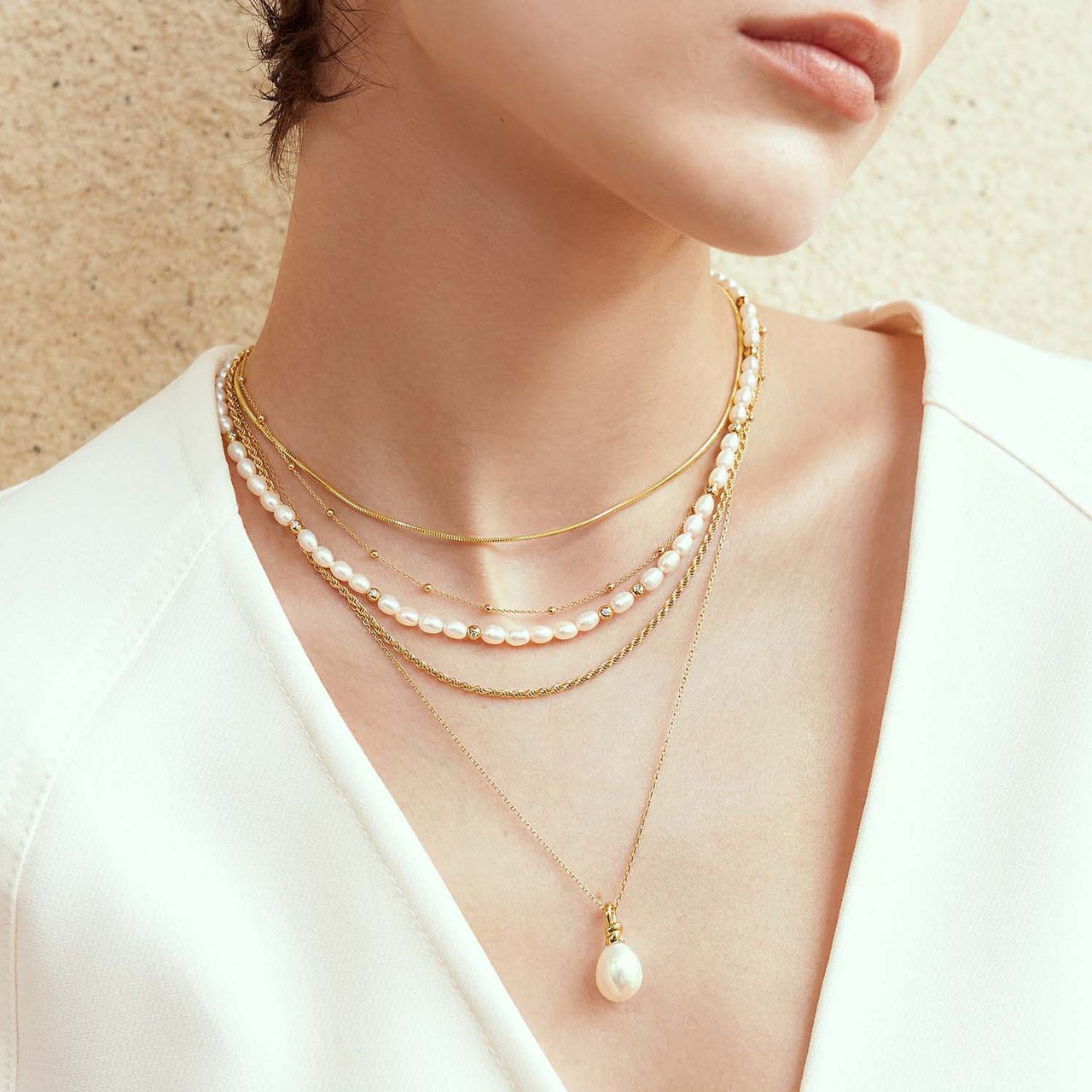 Ania Haie Gold FW Pearl Zirconia Necklace M Goud