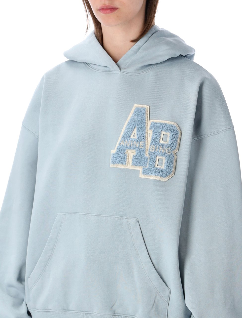 Anine Bing Harbey Hoodie Letter Man Washed Light Blue Lichtblauw