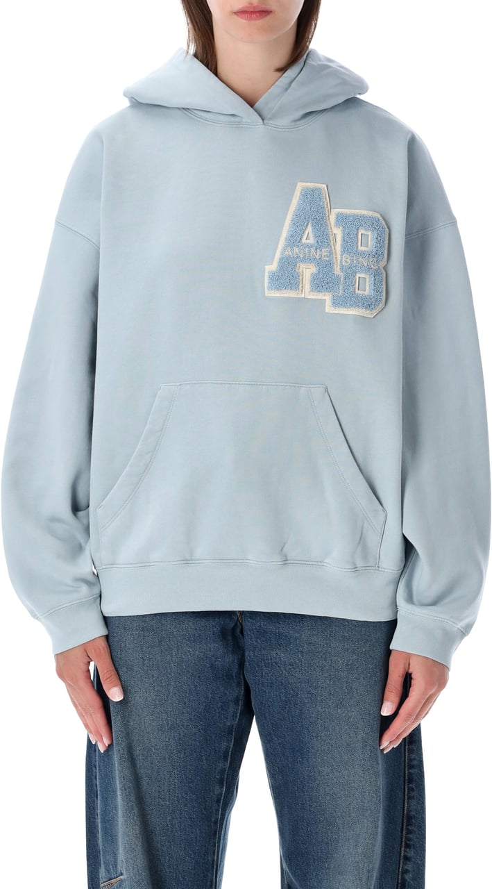 Anine Bing Harbey Hoodie Letter Man Washed Light Blue Lichtblauw