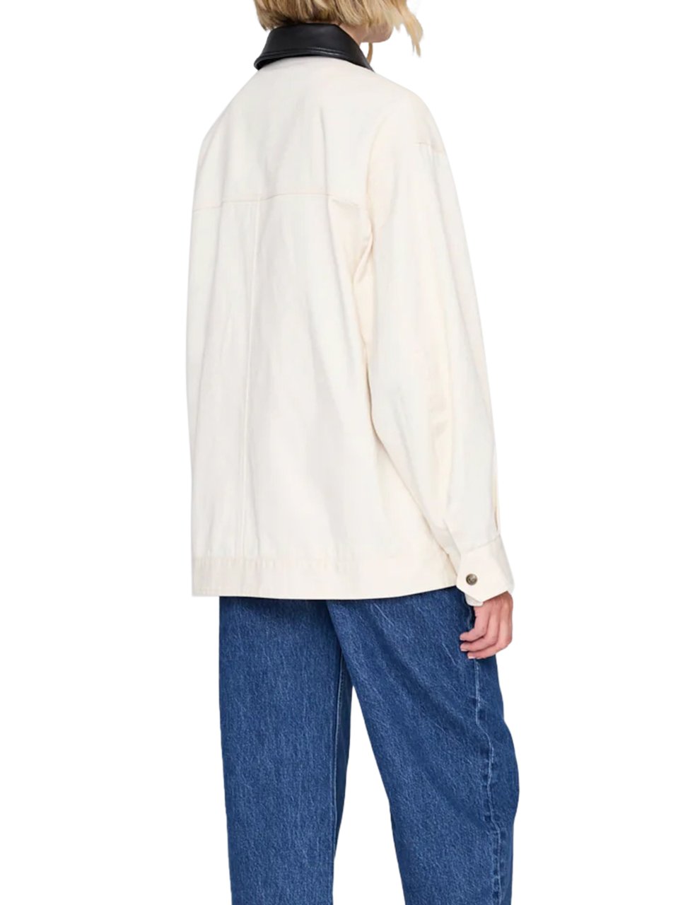 Anine Bing Cream Body Jacket with Black Leather Collar Neutraal
