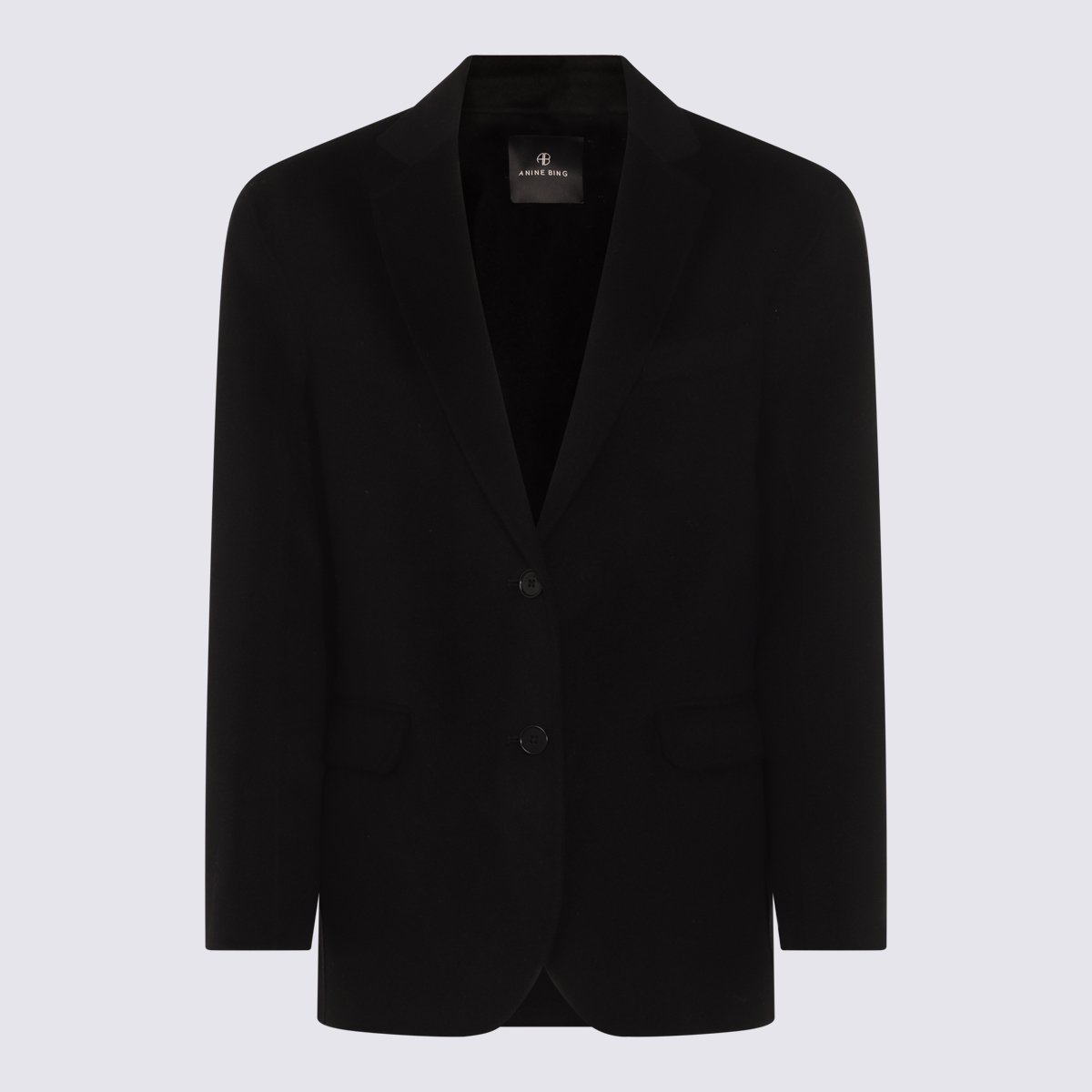 Anine Bing Tailored Black Jacket with V-Neckline and Flap Pockets Zwart