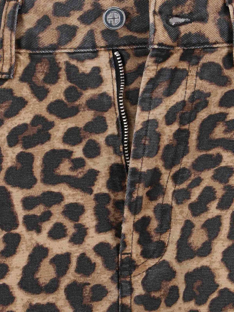 Anine Bing Leopard Print Straight-Leg Trousers with Five-Pocket Design Zwart