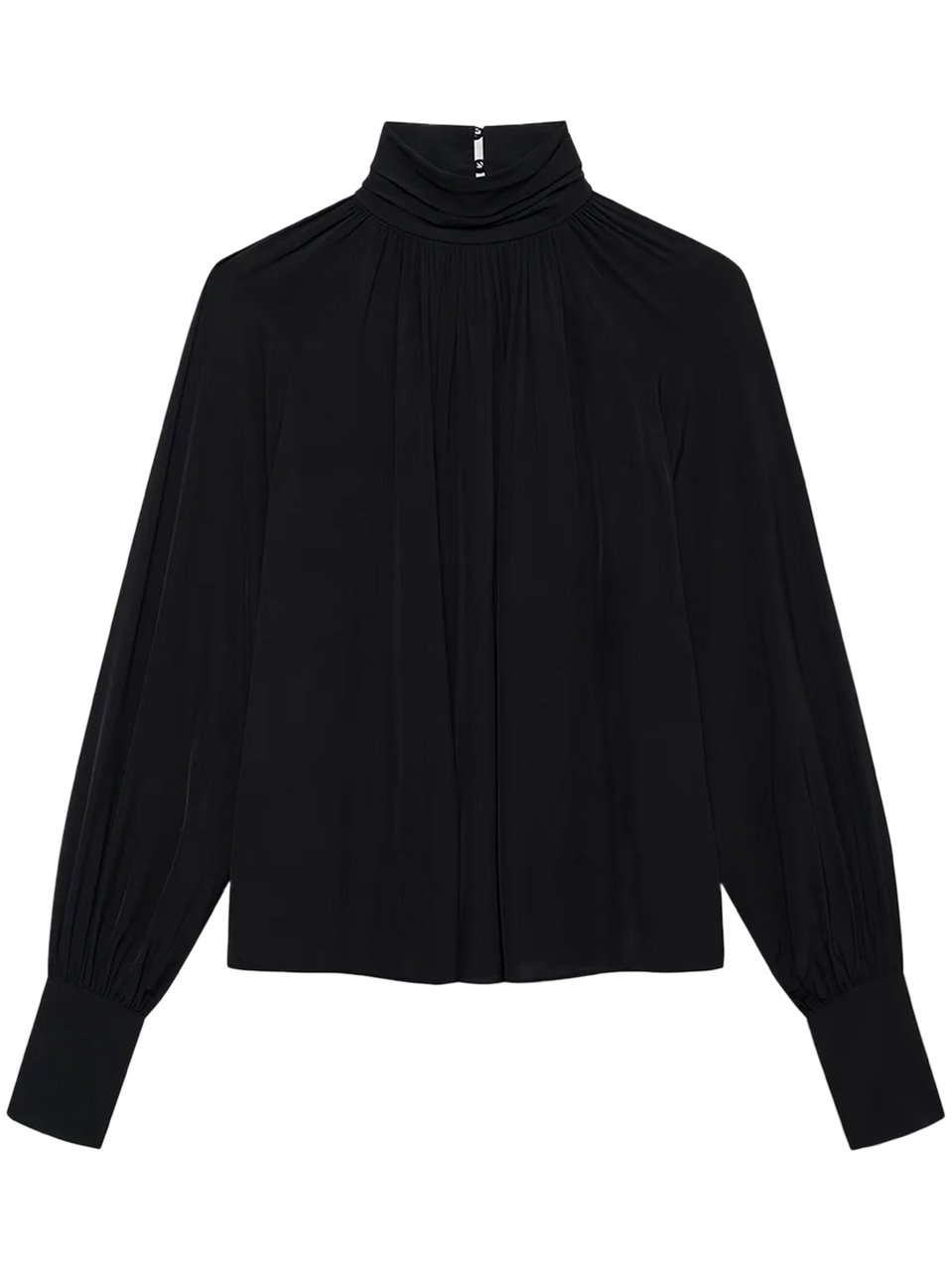 Anine Bing Gathered Neckline Knit Sweater with Dramatic Sleeves Zwart