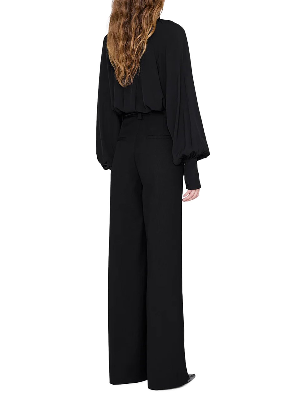 Anine Bing Gathered Neckline Knit Sweater with Dramatic Sleeves Zwart