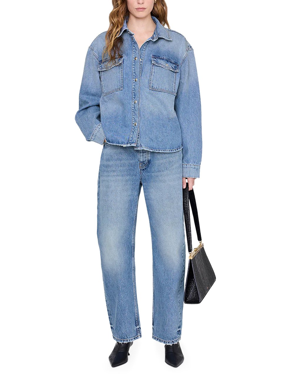 Anine Bing Denim Shirt with Classic Collar and Button-Down Front Blauw