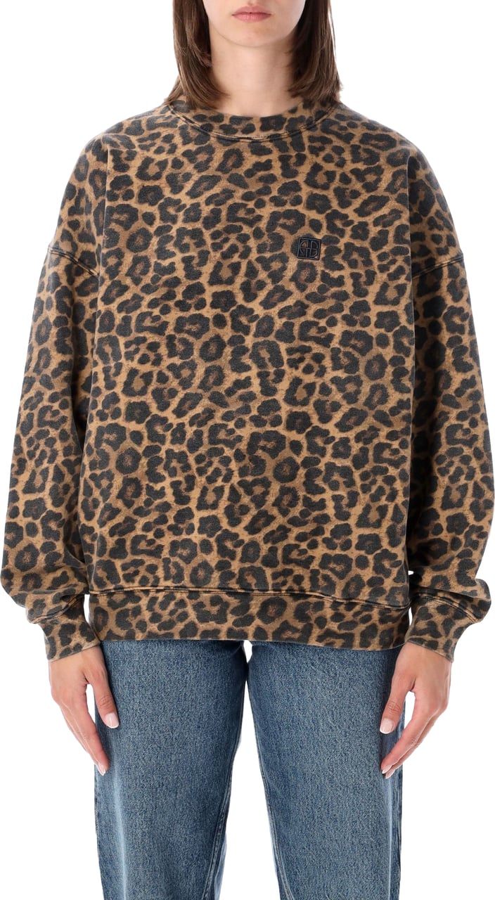 Anine Bing Miles Sweatshirt Leo Black And Brown Leopard Beige