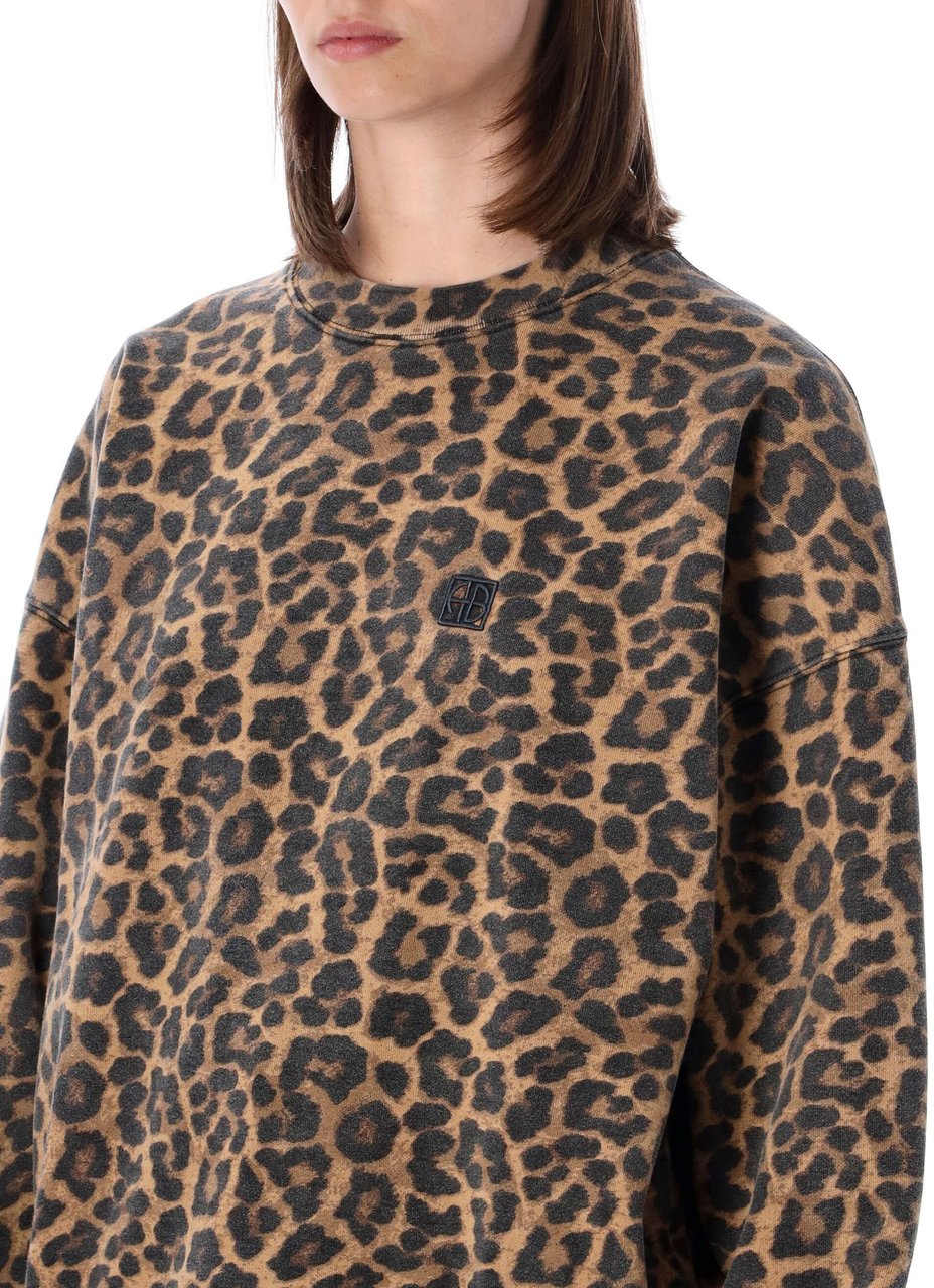 Anine Bing Miles Sweatshirt Leo Black And Brown Leopard Beige