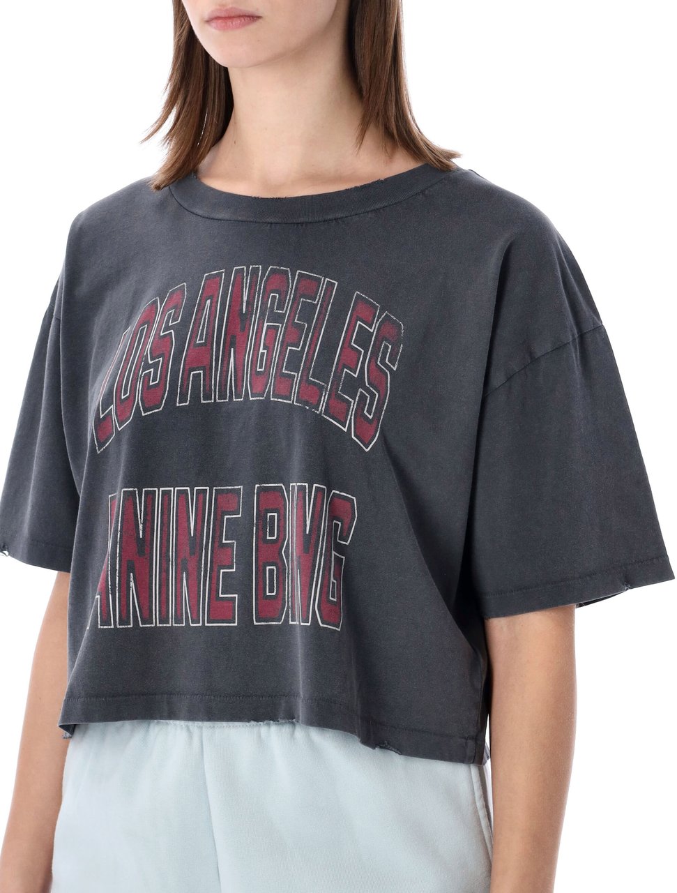 Anine Bing Johnny Cropped Tee Logo La Washed Black Zwart
