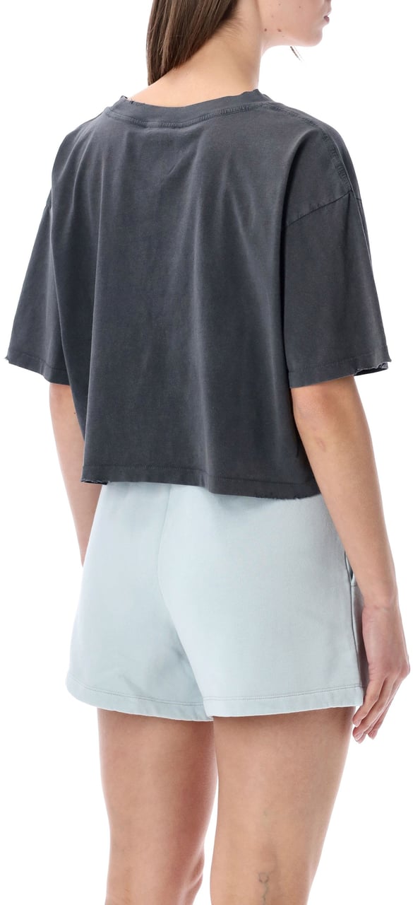 Anine Bing Johnny Cropped Tee Logo La Washed Black Zwart