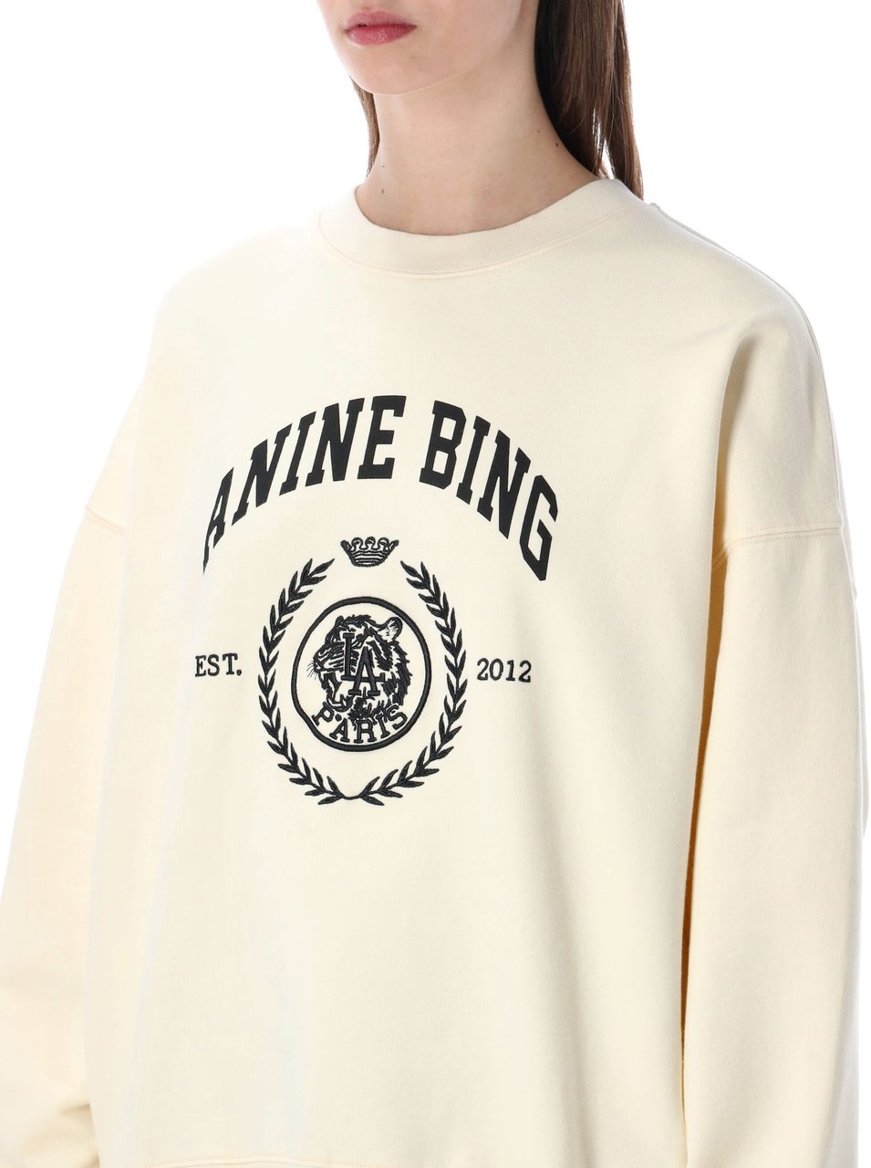 Anine Bing Miles Collegiate Crewnwck Bianco Wit