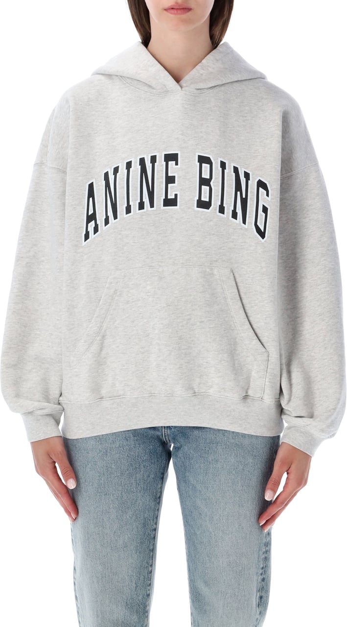 Anine Bing Harvey Hoodie Logo Grey Melande Lichtgrijs