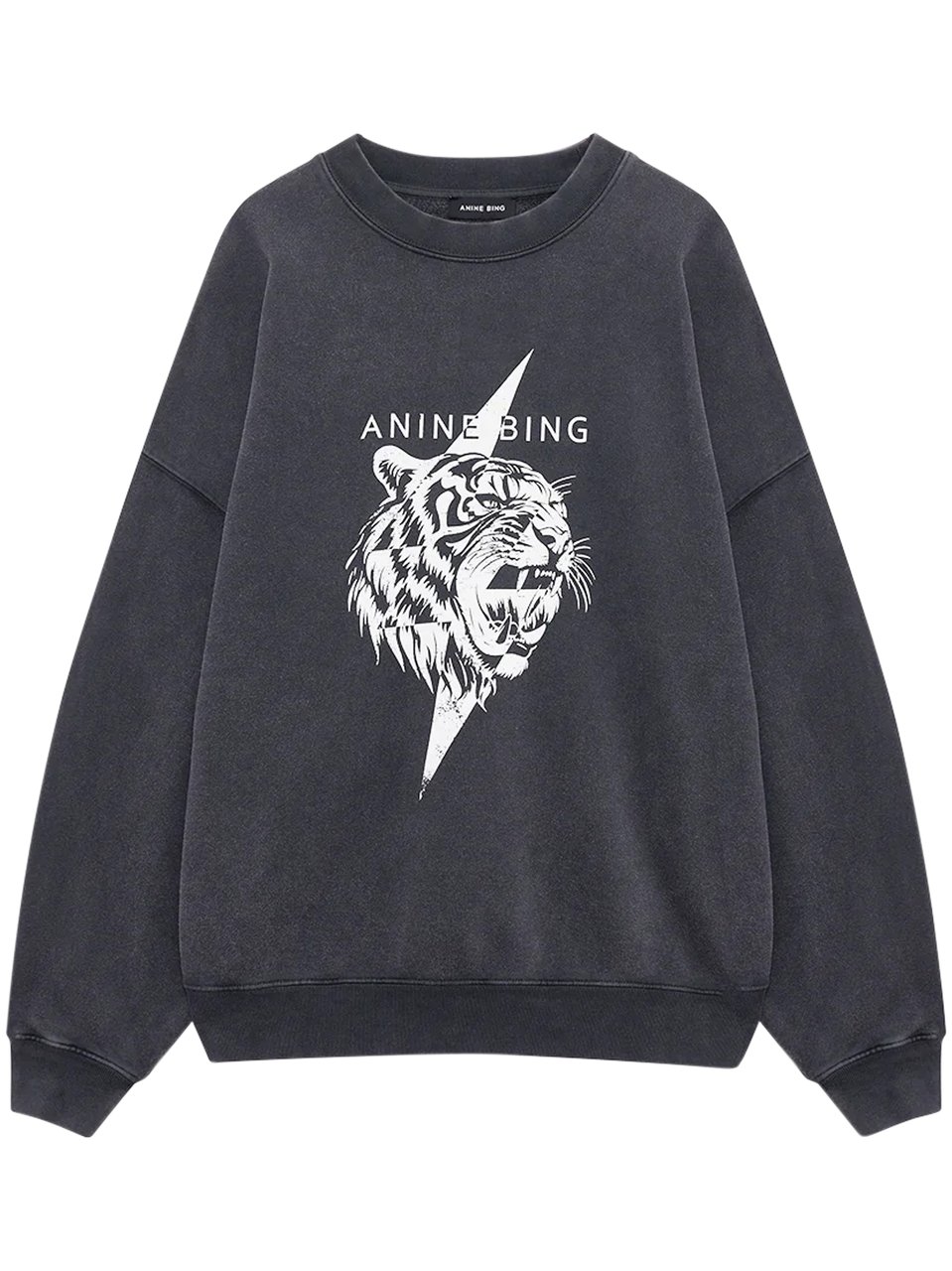 Anine Bing Relaxed Fit Black Sweatshirt with Roaring Tiger Graphic Zwart